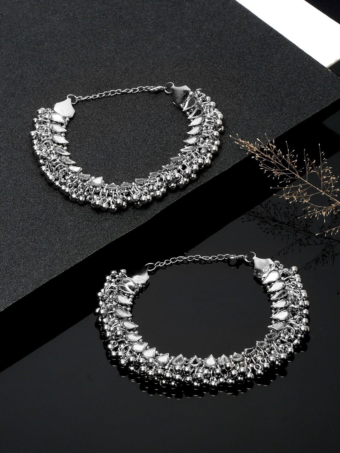 YouBella Silver Plated Beaded Anklets