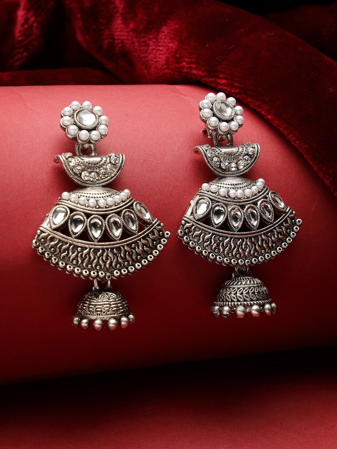 Adiva Silver Plated Dome Jhumka for Women