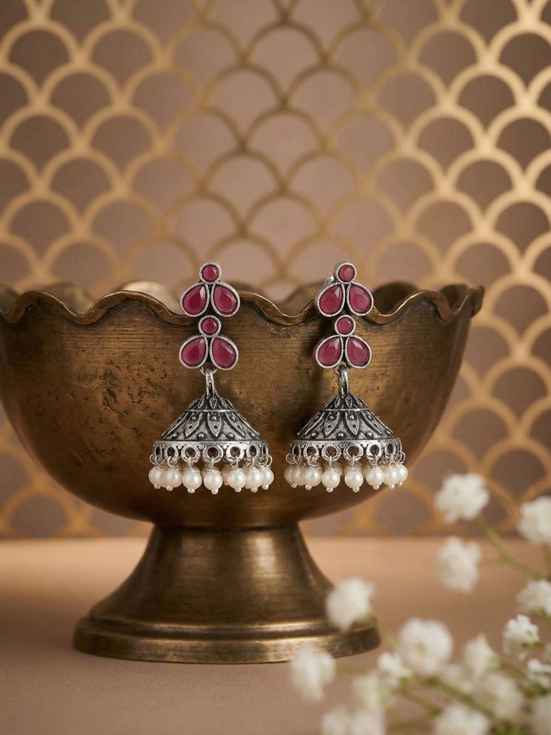 Aitihya Stone Studded Oxidised Jhumka