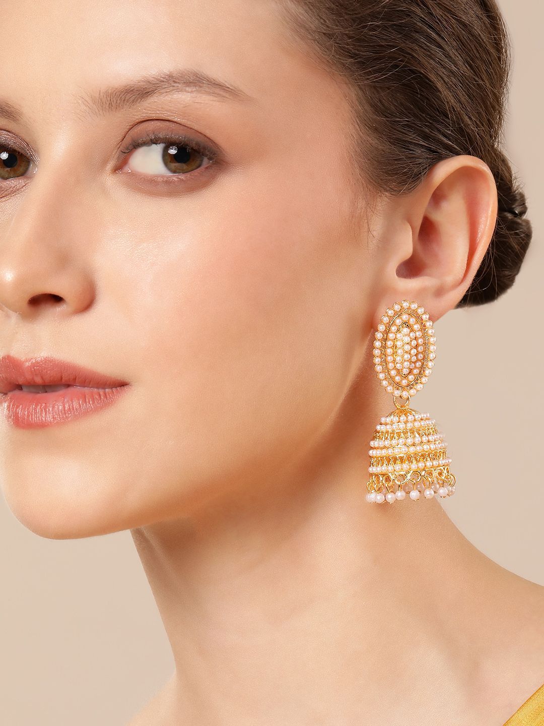 Anouk Gold Beaded Classic Jhumka for Women