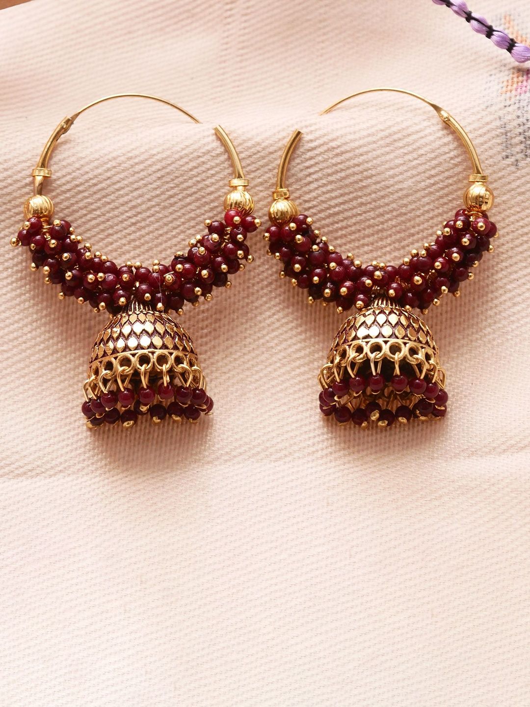 Anouk Gold Beaded Dome Jhumka for Women