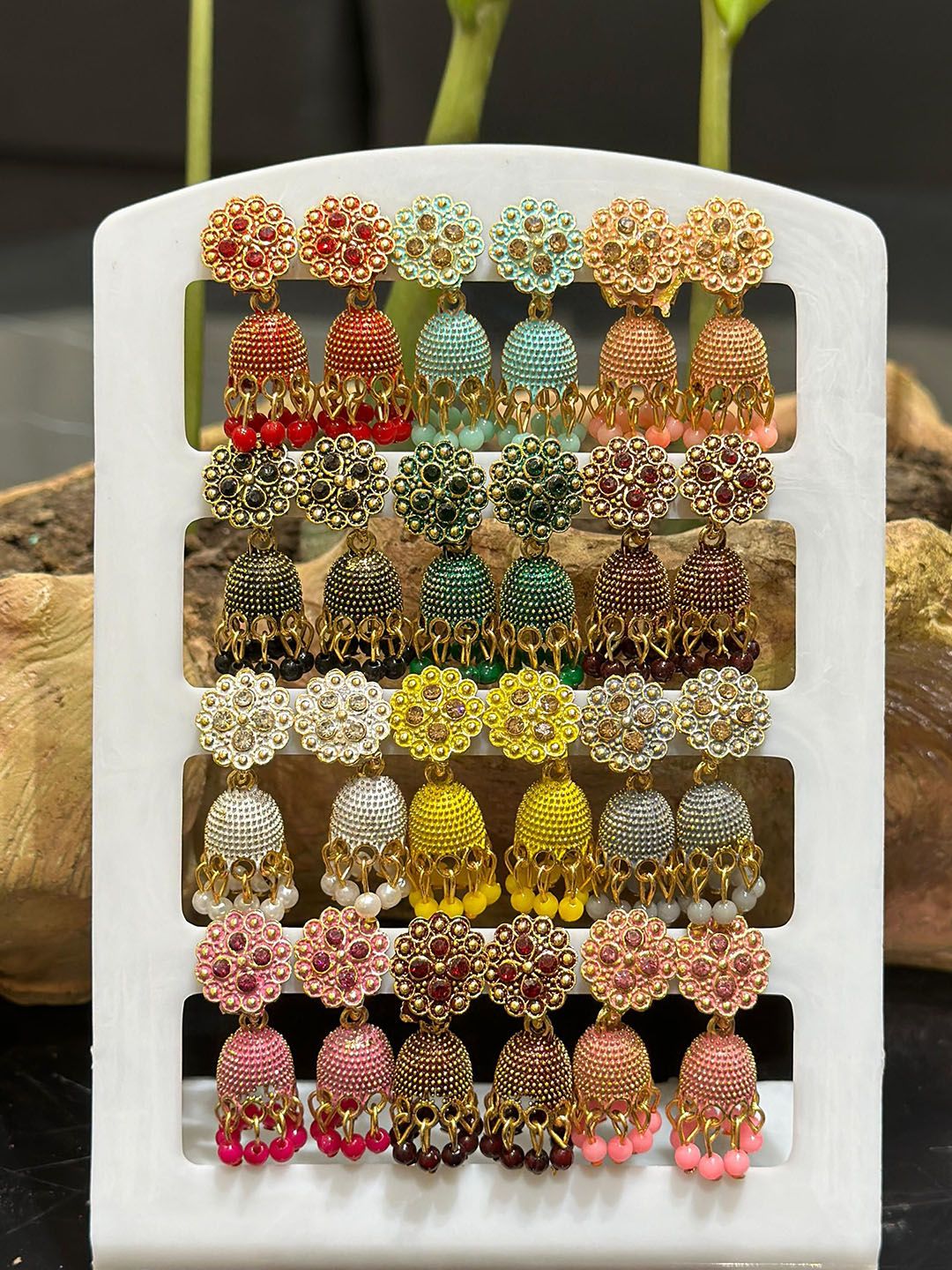 Anouk Gold Plated Beaded Jhumka Set