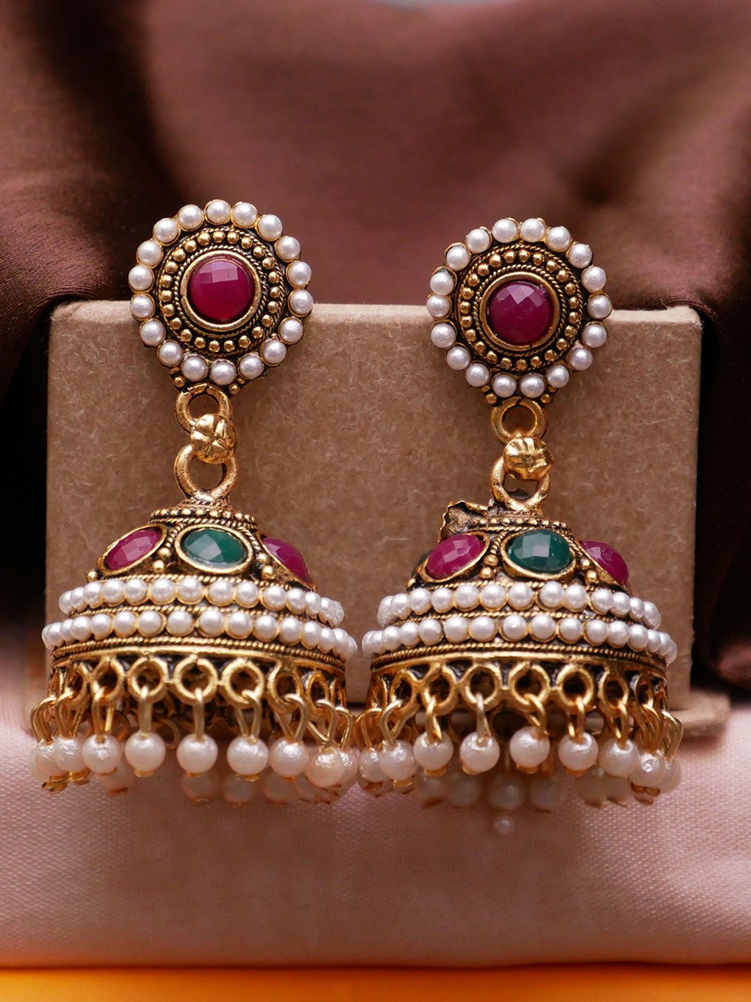 Anouk Pearl Studded Dome Jhumka for Women