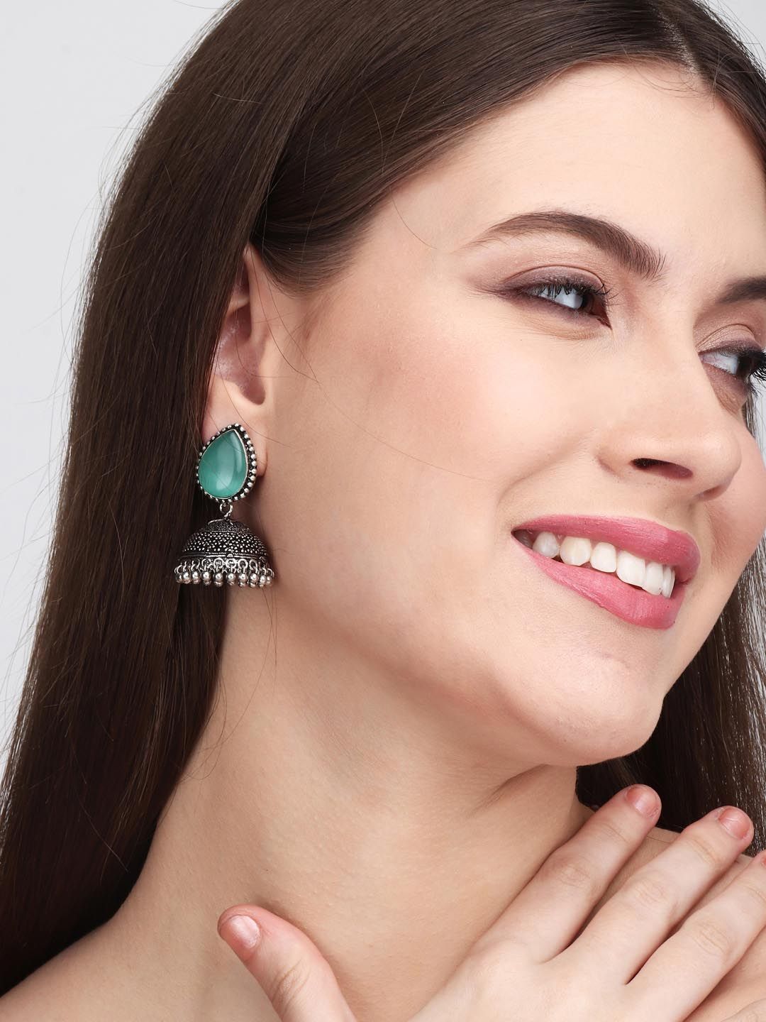 Anvik Silver Plated Stone Jhumka