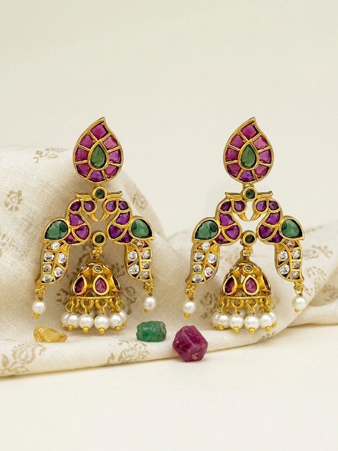 Avirah Pearls Peacock Jhumka for Women