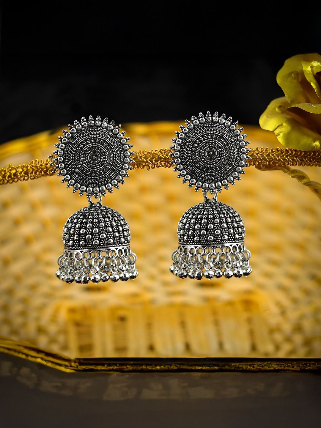 Beaded Oxidized Dome Jhumka for Women