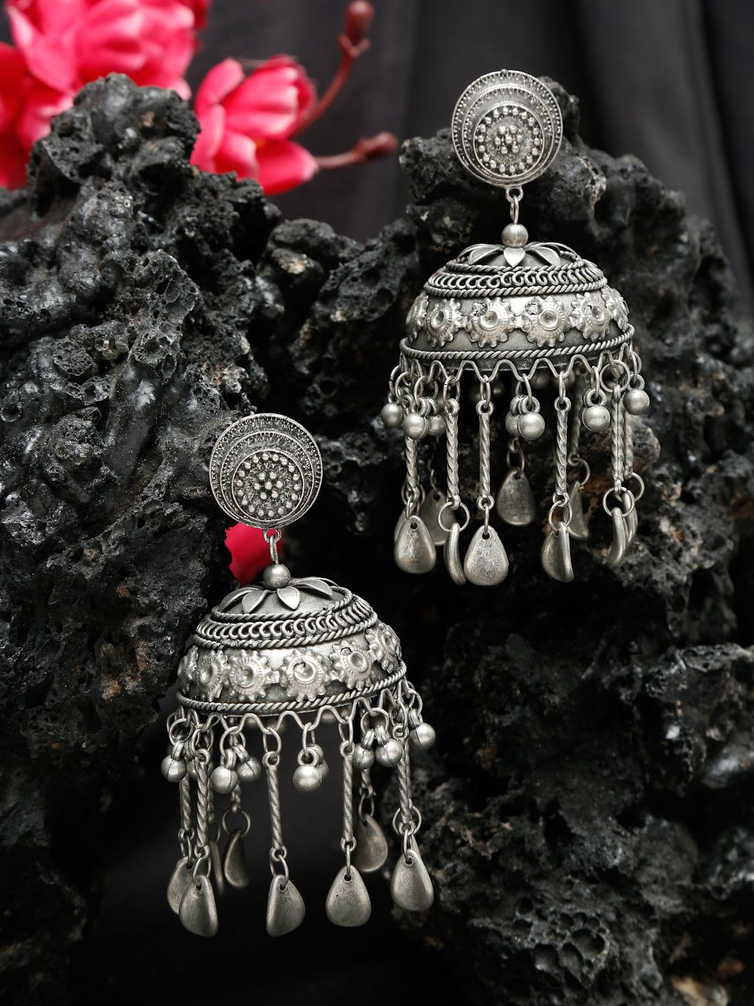 Beaded Silver Jhumka for Women
