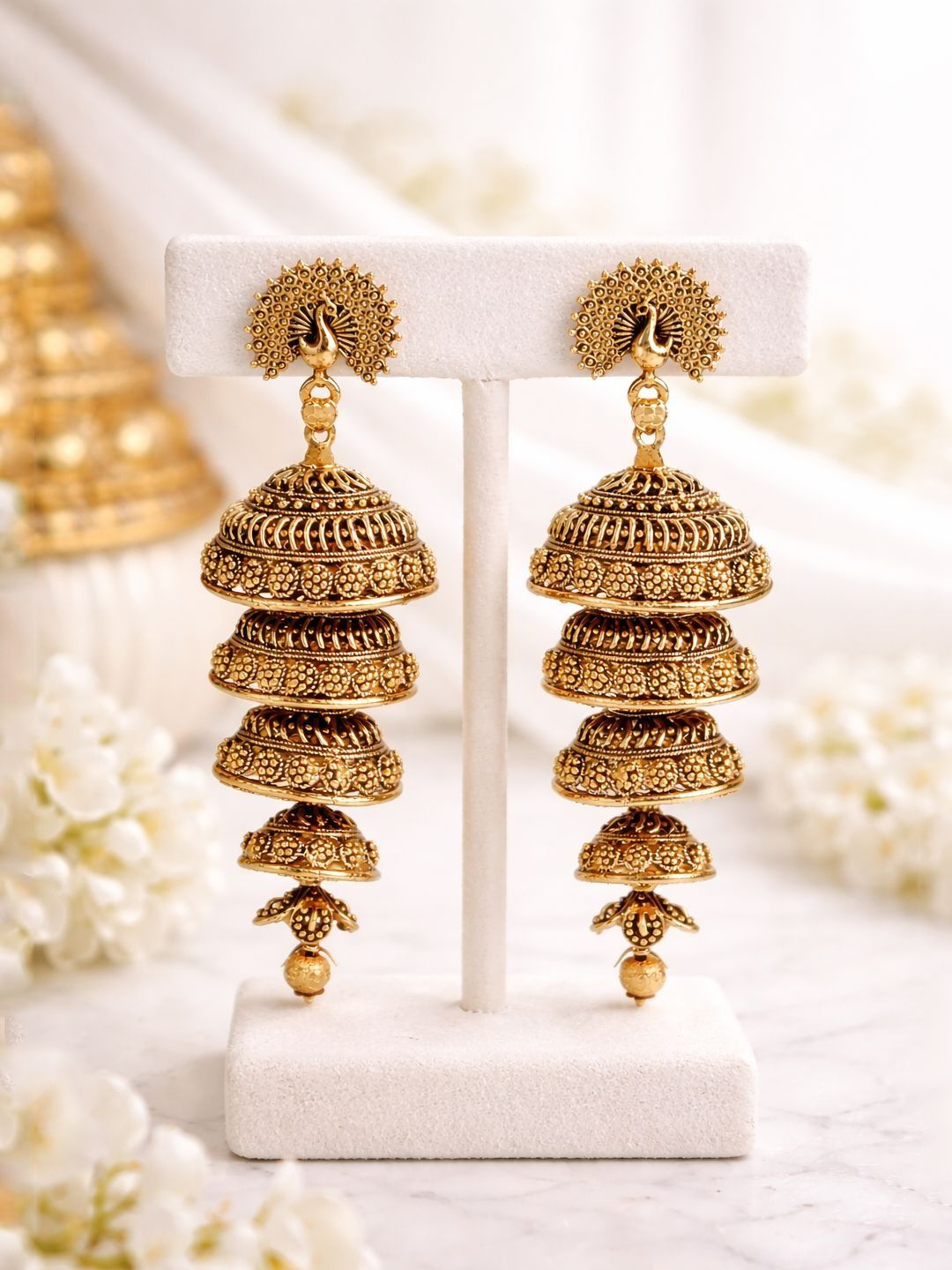Black and Gold Enamelled Jhumka for Women