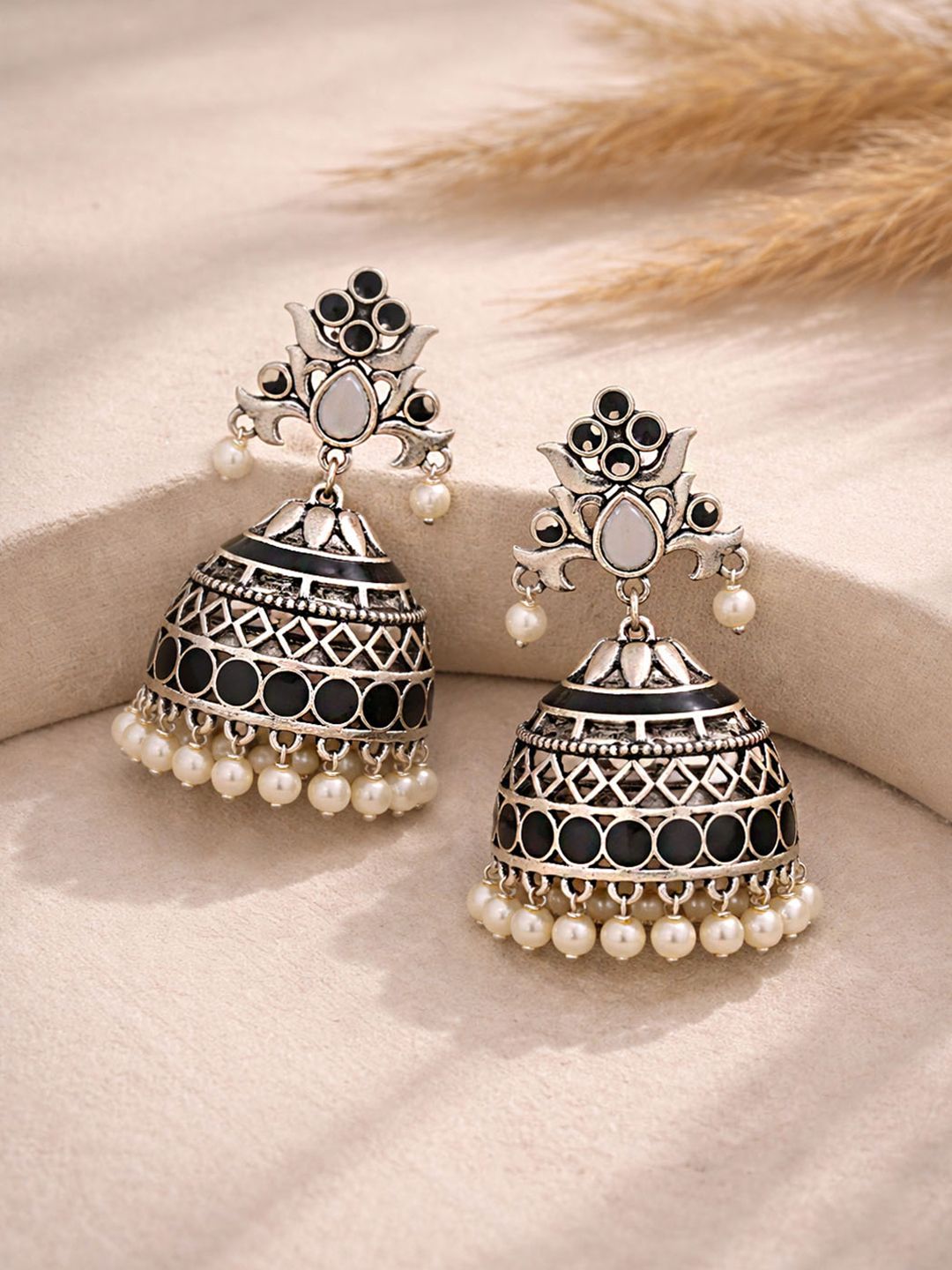 Black Enamel Embellished Jhumka for Women