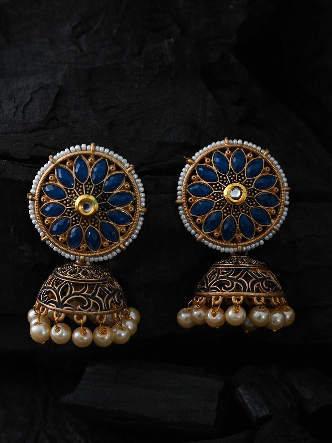 Blue & Copper Jhumka Earrings