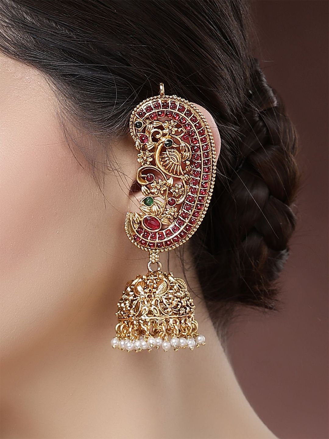 Buy KARATCART Gold Plated Dome Shaped Peacock Kundan Studded & Beaded Jhumkas -  - Accessories for Women