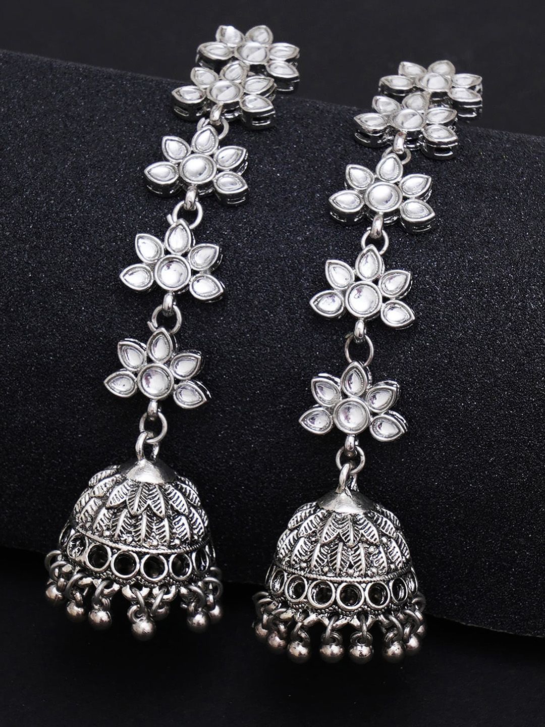 Buy KARATCART Silver Toned Floral Kundan Studded Jhumkas Oxidised Jhumki Earrings -  - Accessories for Women