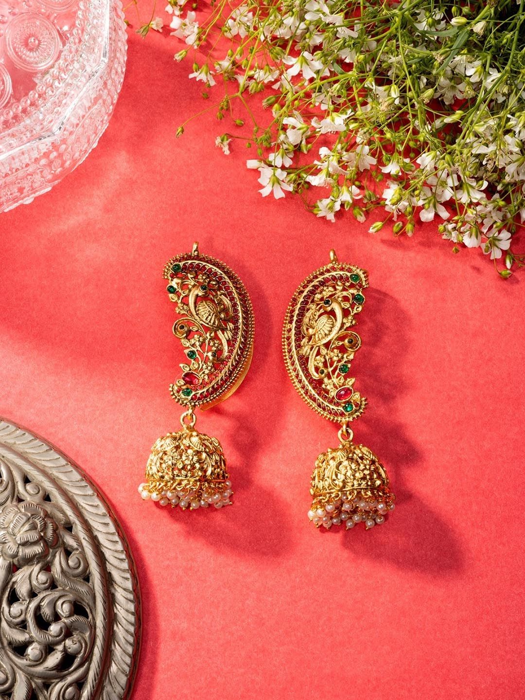 Buy Niscka Gold Plated Peacock Shaped Jhumkas -  - Accessories for Women