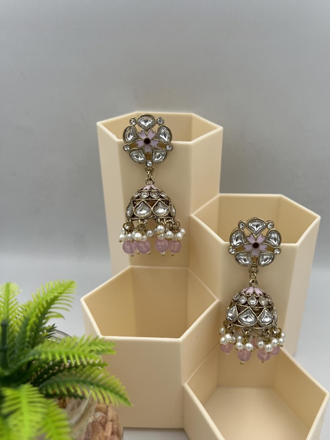 Captivating Pink Enamel Gold Plated Jhumka Earrings for Women