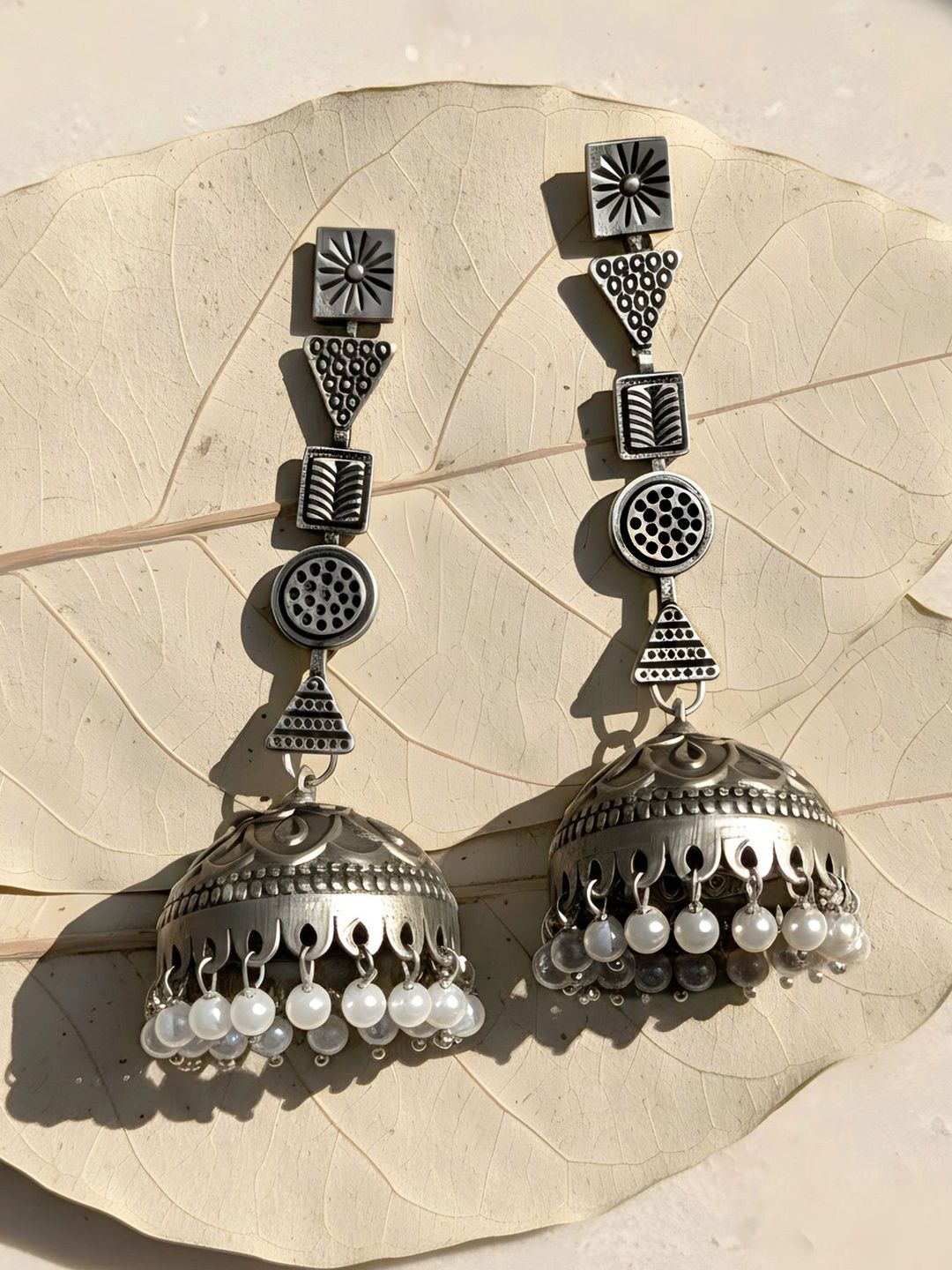 Chic Geometric Silver Jhumka for Women