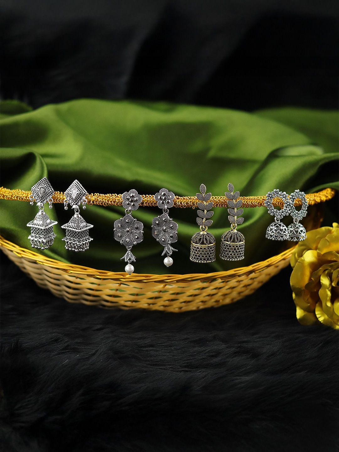 Dome Shaped Silver Jhumka for Women Set