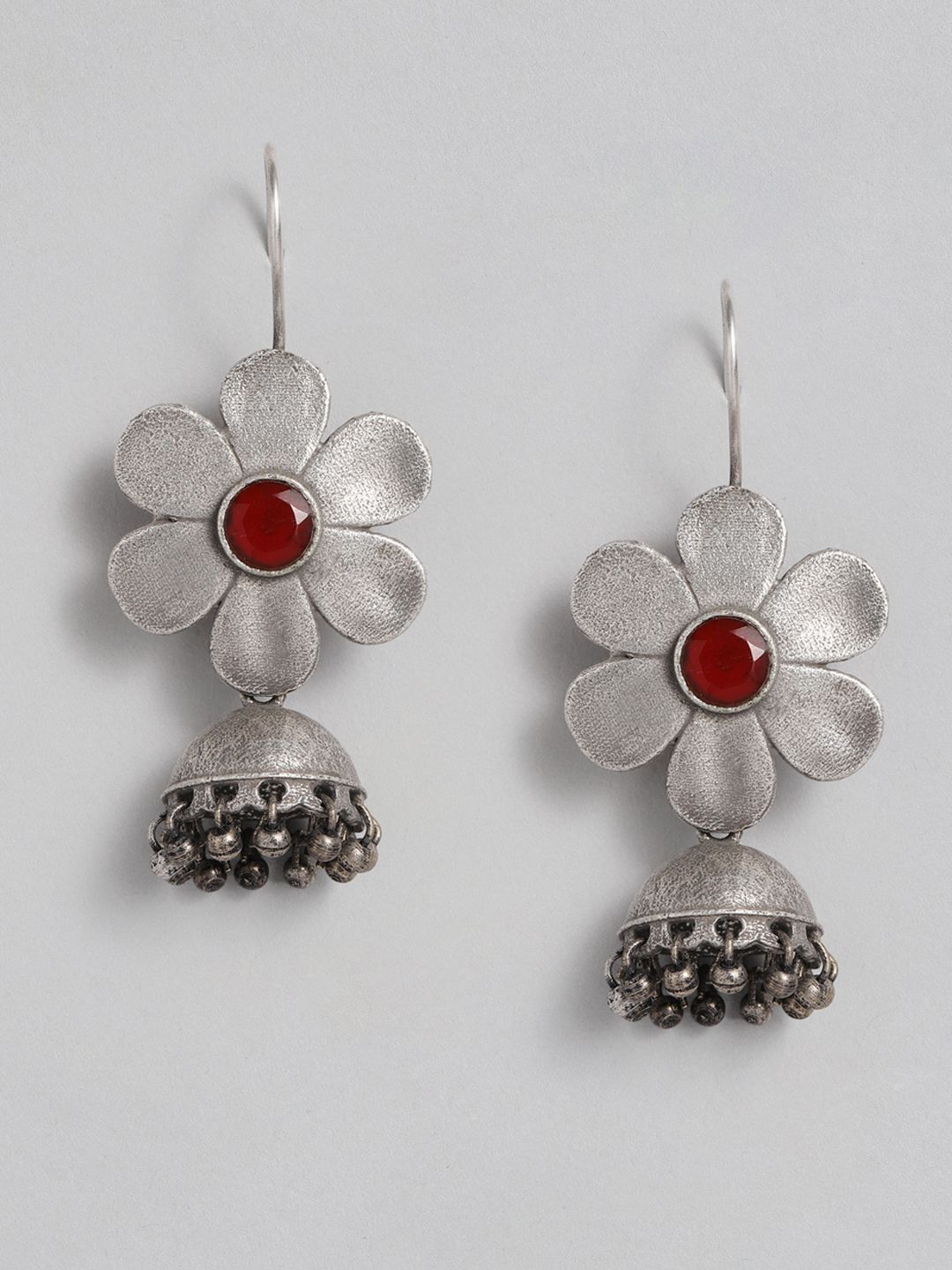 EL REGALO Vintage Floral Red Stone Jhumki