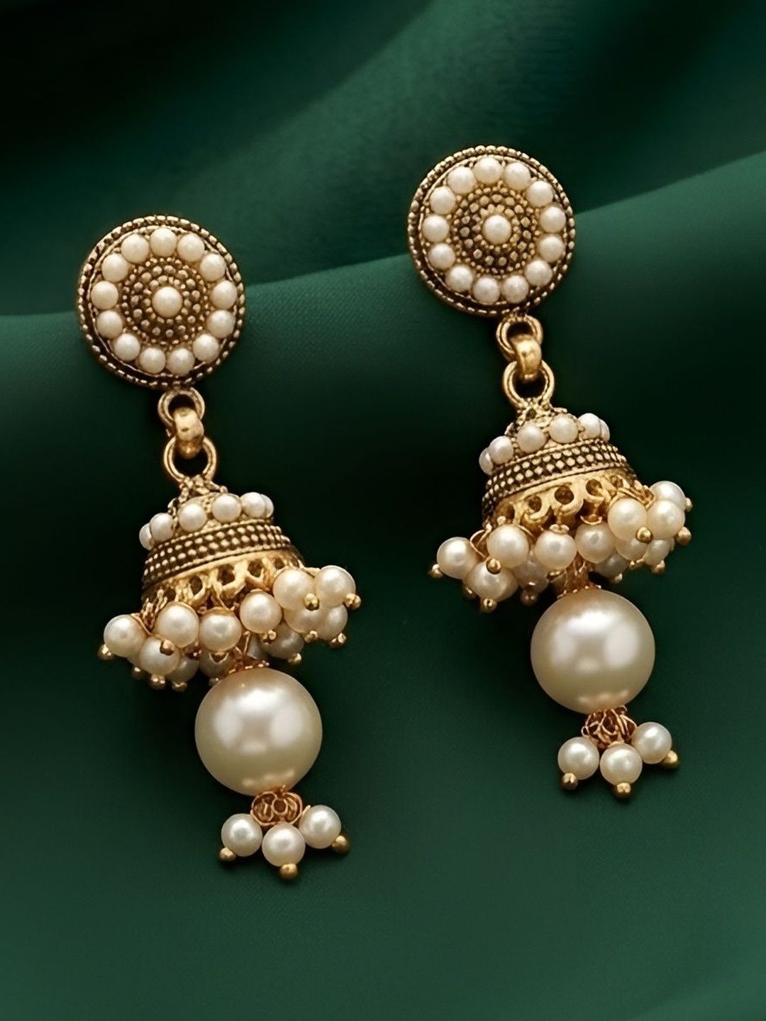 Elegant Pearl Jhumka Earrings | Gold-Plated Traditional Indian Style