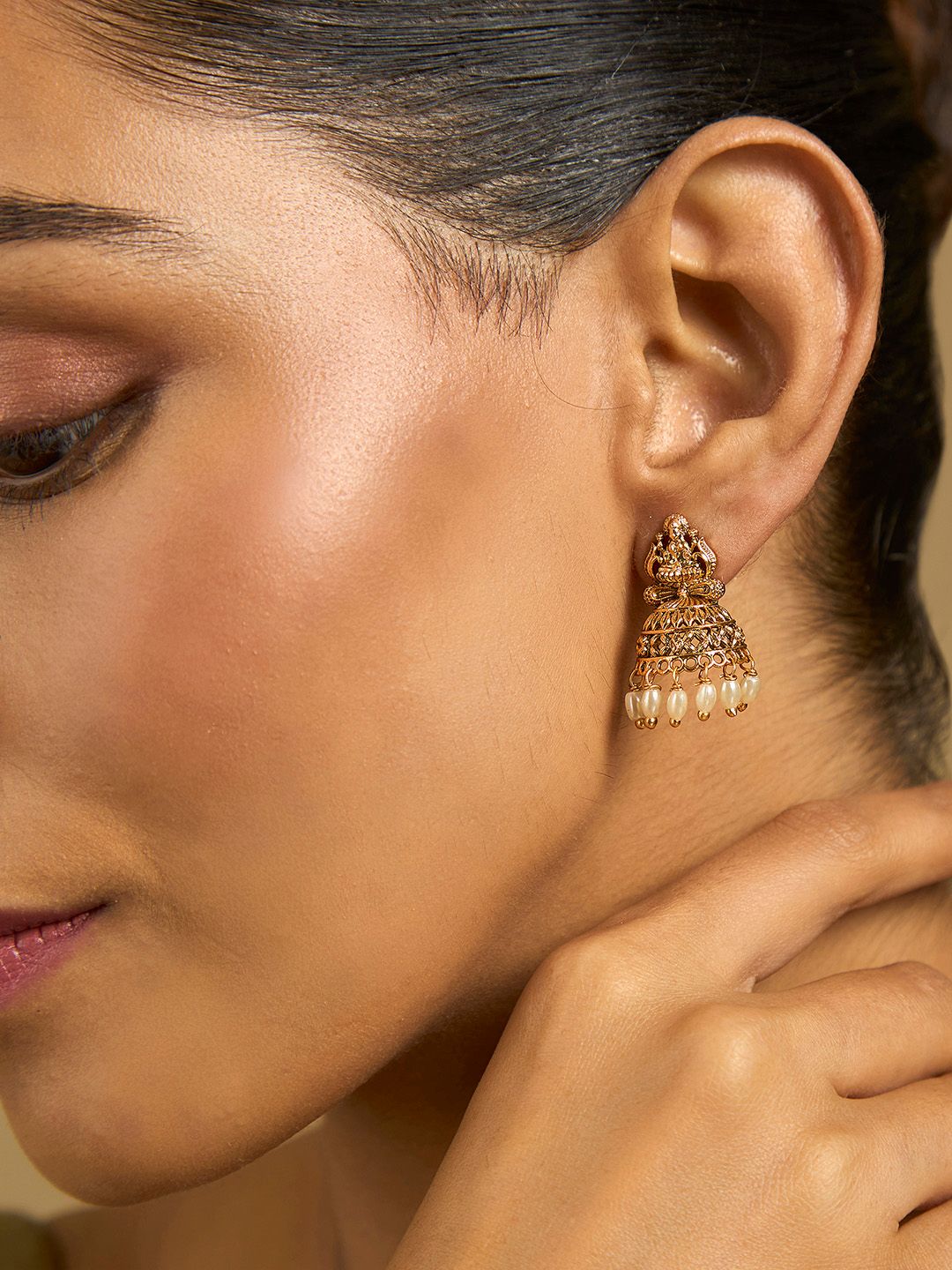 Ethnic Indian Jhumka Earrings: Gold Plated Pearl Designs