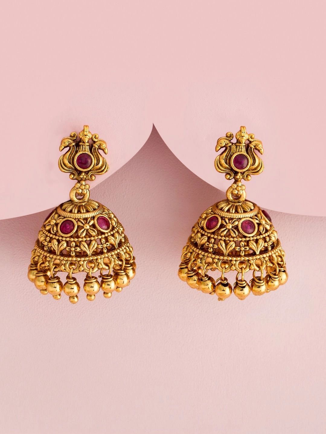 Ethnic Ruby Gold Plated Jhumka