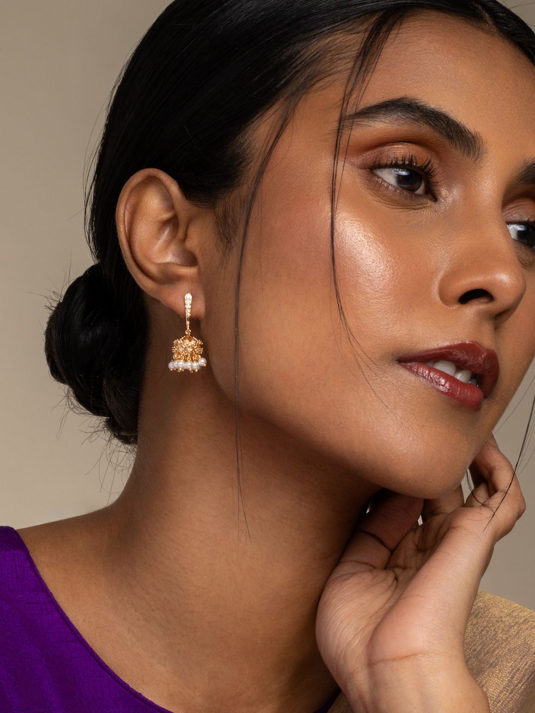 Exquisite Gold Plated Jhumka Earrings for Indian Festivities