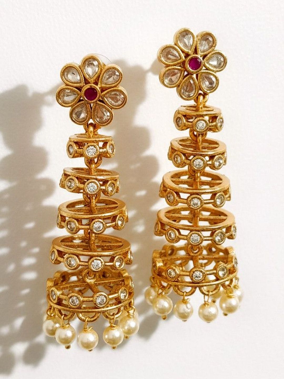 Exquisite Gold Plated Jhumka Earrings | Traditional Pearl Drops
