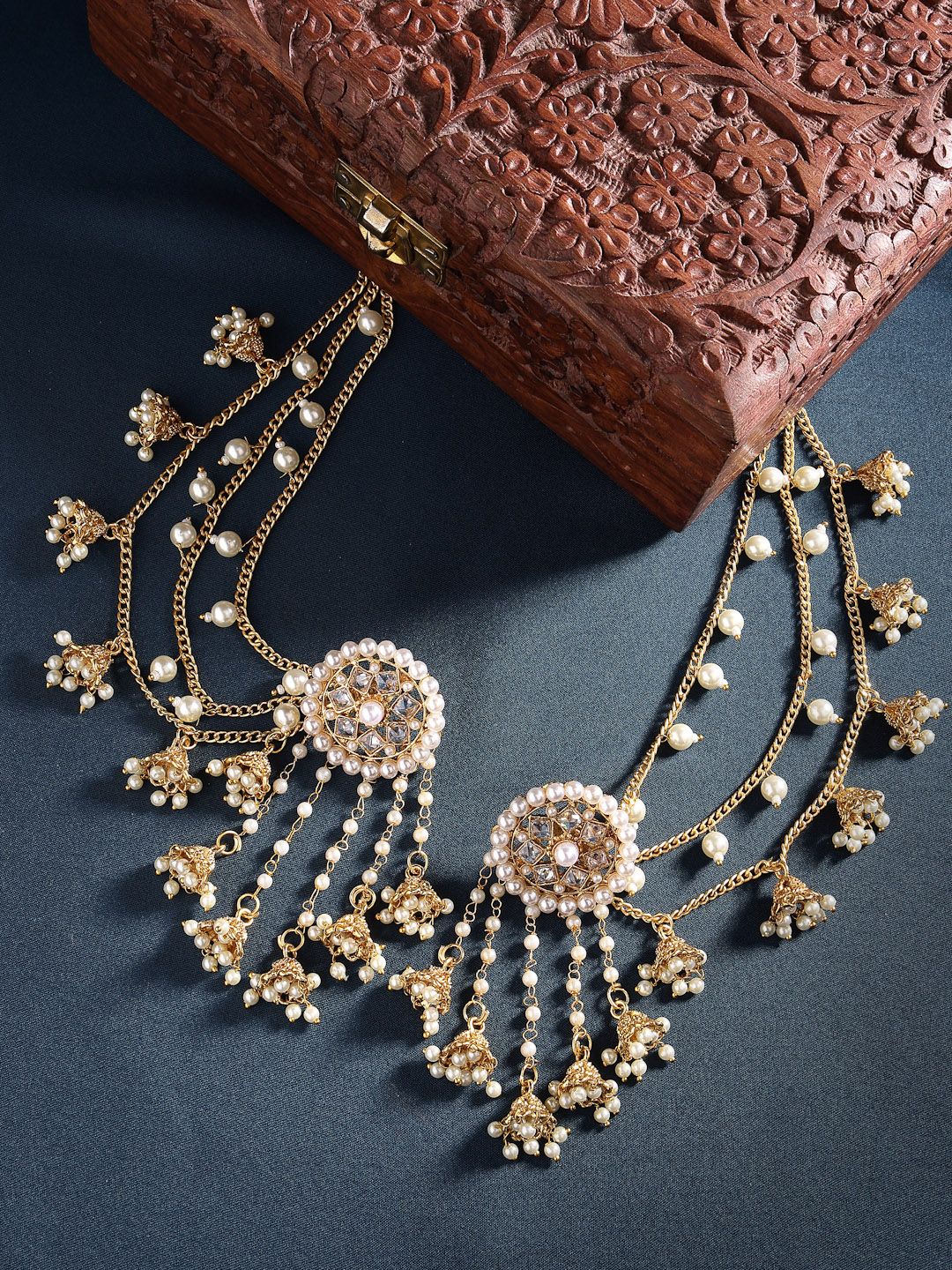 Exquisite Gold Plated Jhumka Earrings with Sahara Chains | Traditional Indian Style