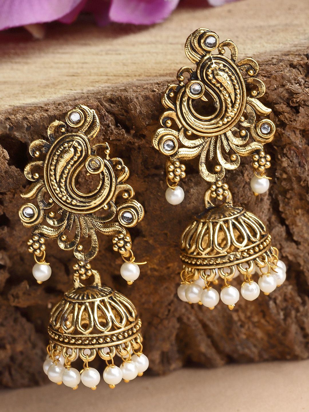 Exquisite Gold Plated Jhumki Earrings with Pearl Drops | Traditional Indian Artificial Jhumkas
