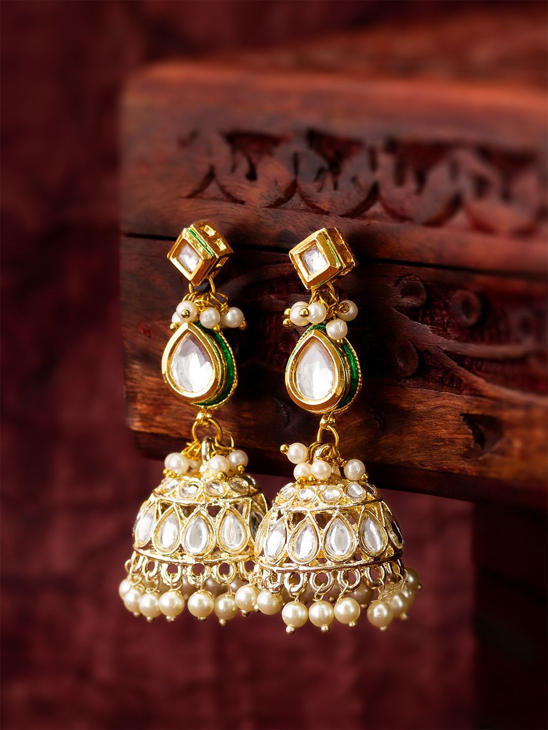 Exquisite Gold Plated Kundan Jhumka Earrings for Festive Wear