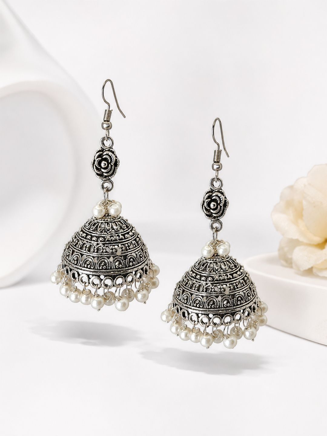 Exquisite Oxidized Artificial Jhumka Earrings with Pearl Drops | Traditional Indian Design