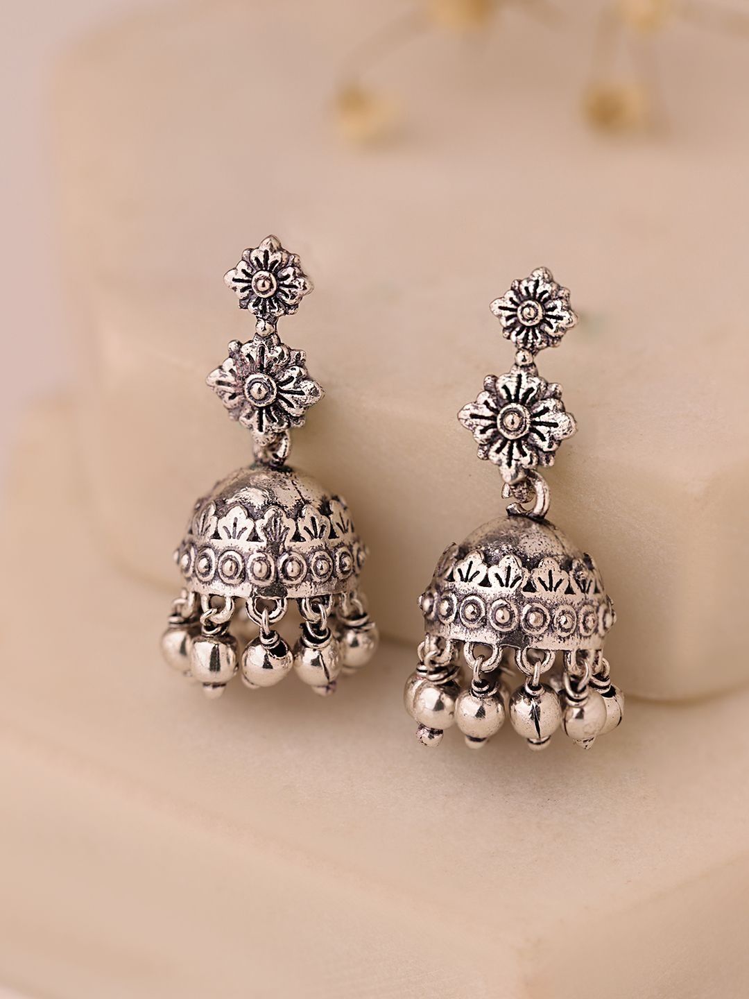 Exquisite Oxidized Silver Tone Jhumka Earrings for Women