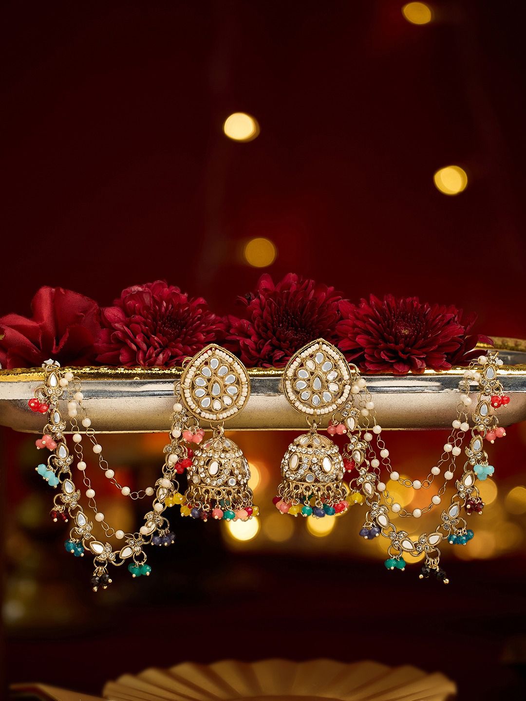 Exquisite Traditional Indian Jhumka Earrings with Sahara | Gold-Plated Festive Jewellery