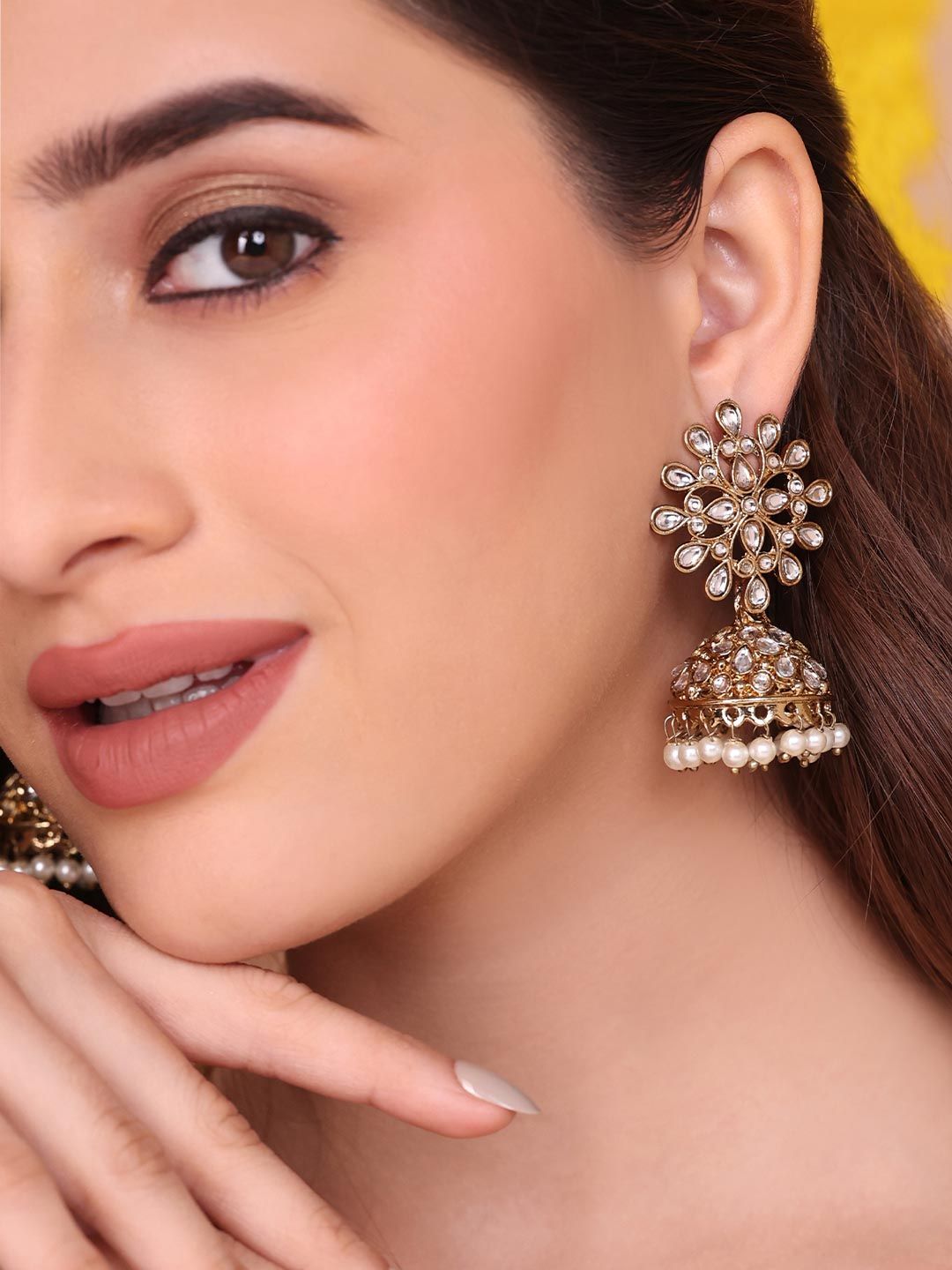 Fida Gold Plated Kundan Stone Jhumkas