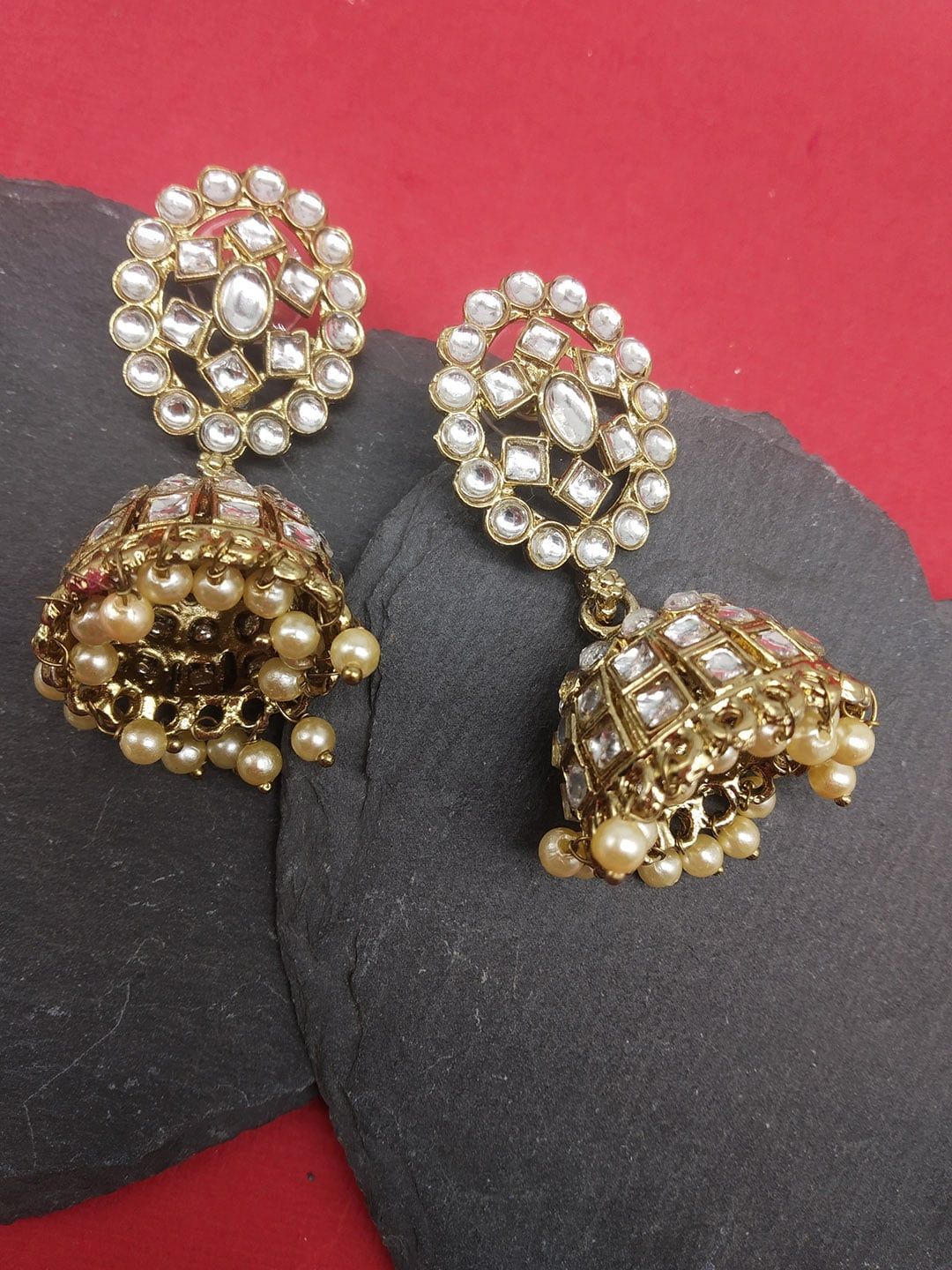 Fida Gold Toned Kundan Dome Jhumka for Women