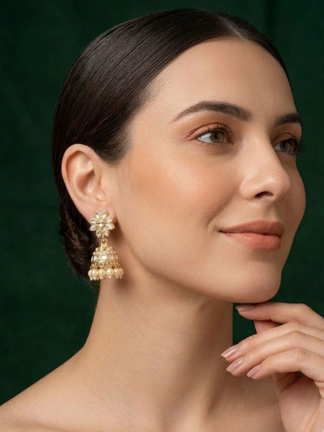 Floral Accent Jhumka Earrings