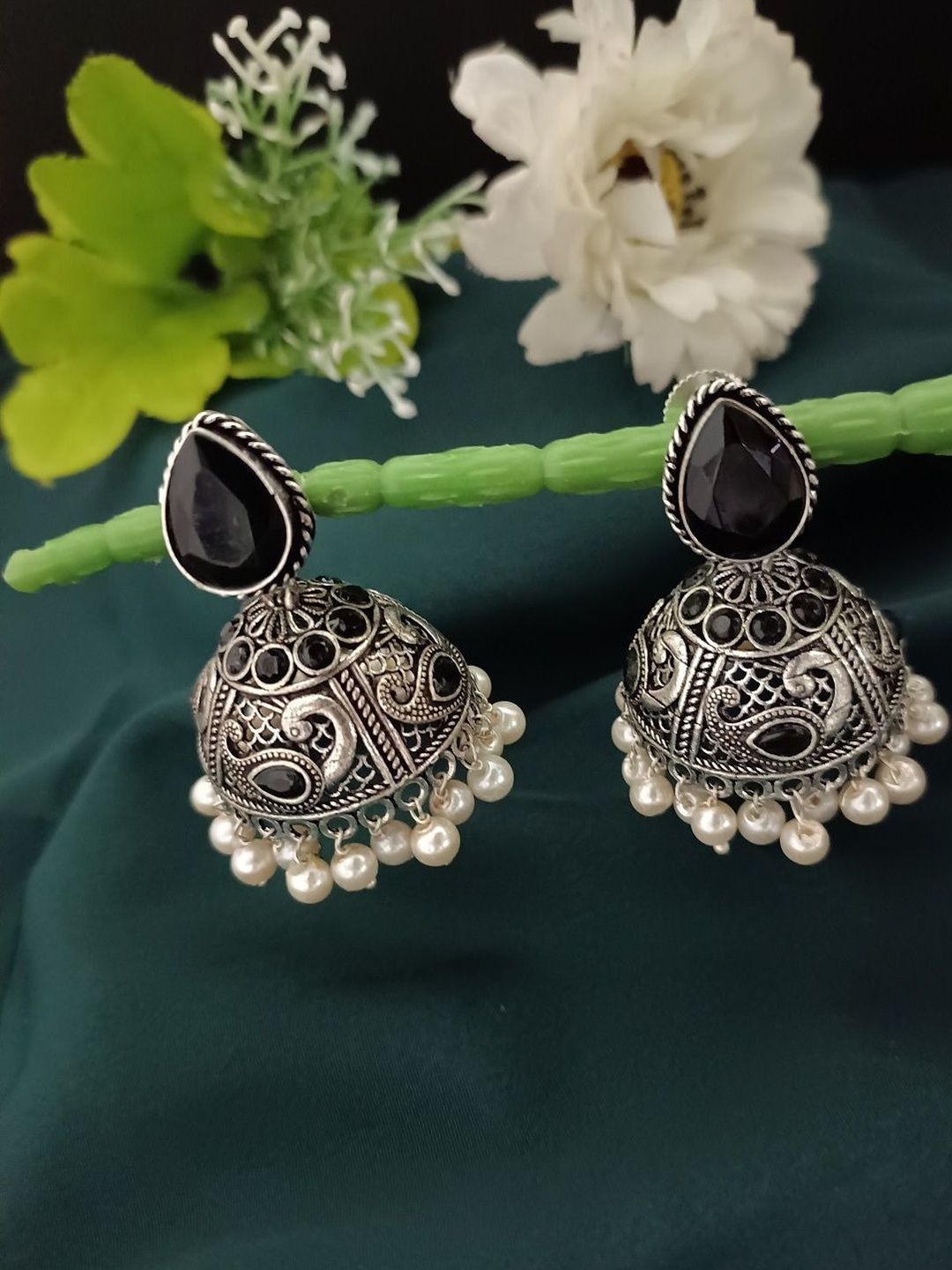 German Silver Beaded Jhumka for Women