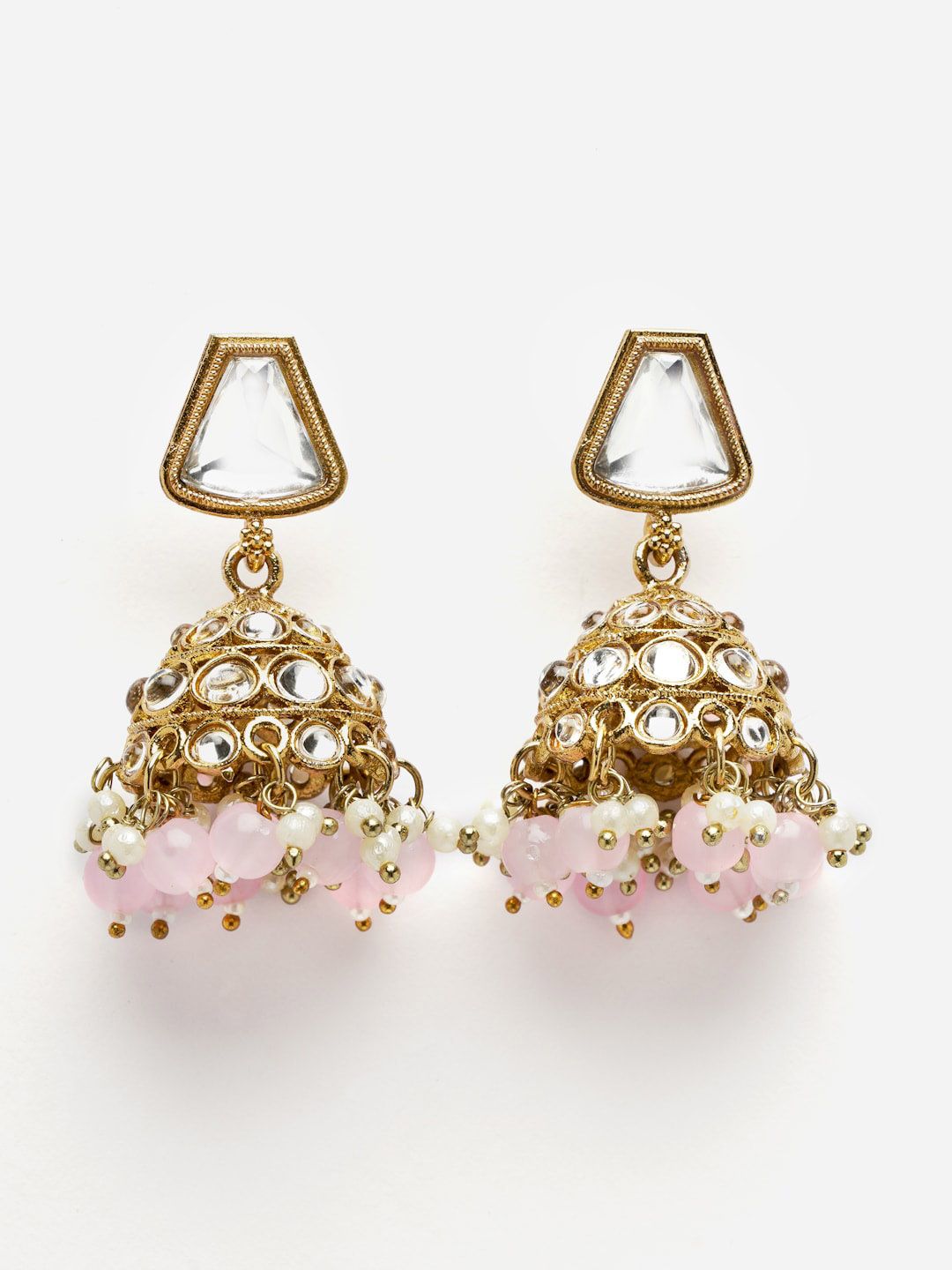 Gold Kundan Beaded Dome Jhumka for Women