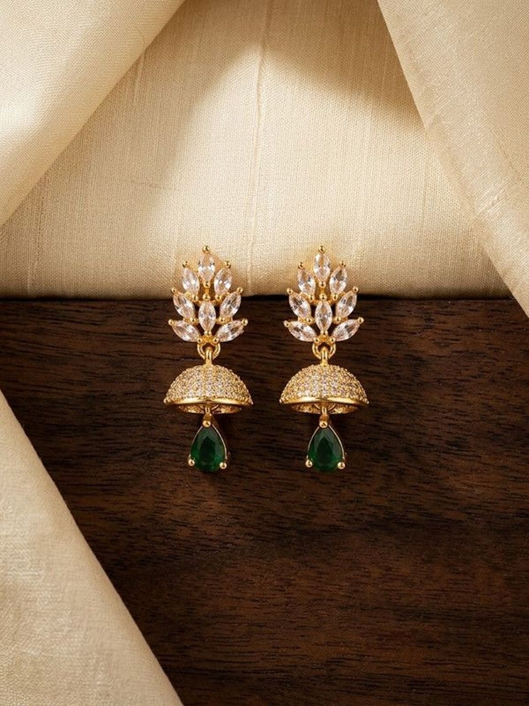 Gold-Plated American Diamond Jhumka for Women