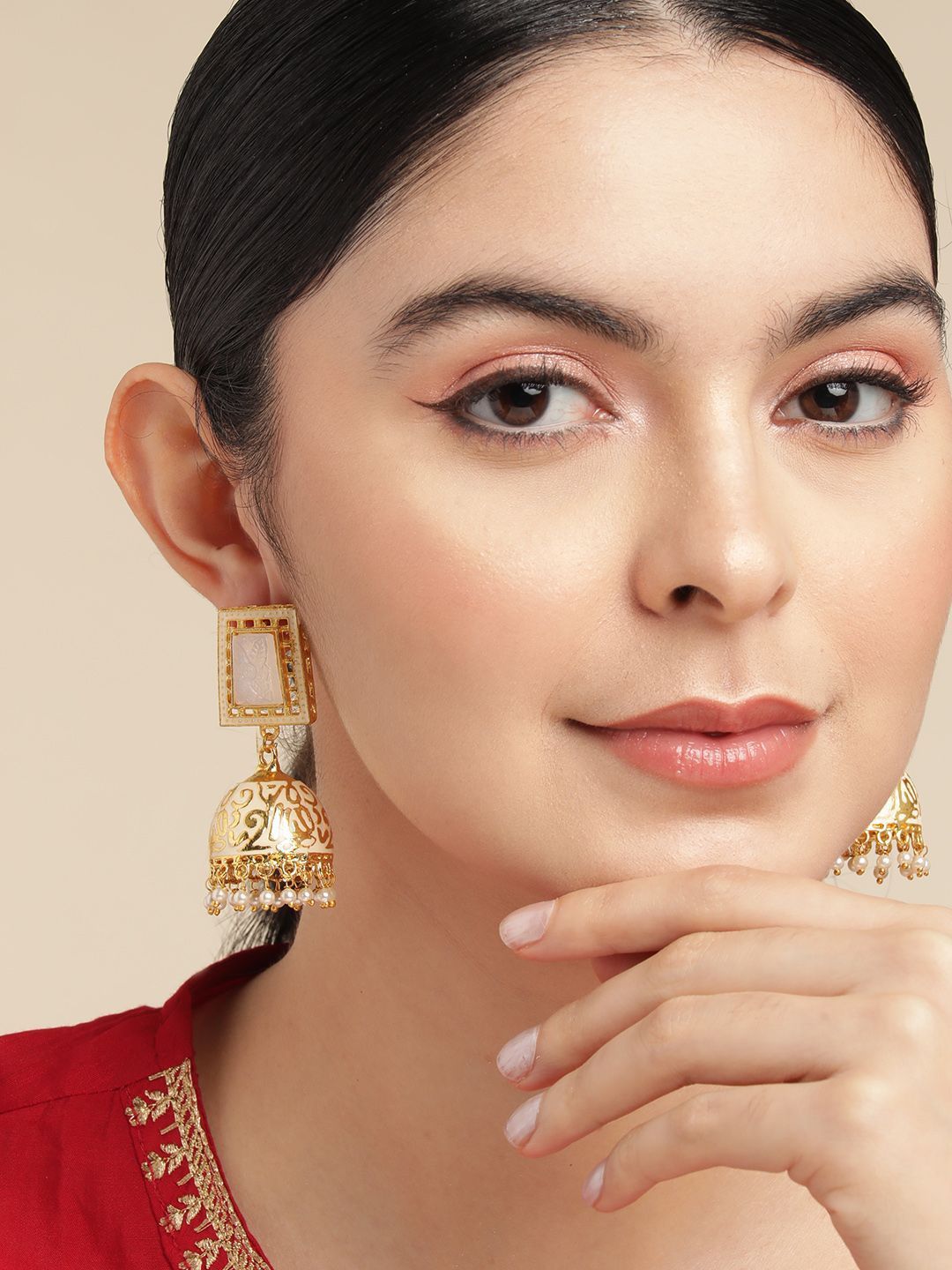 Gold-Plated Beaded Dome Jhumka for Women