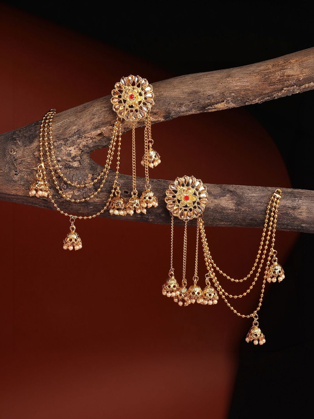 Gold-Plated Beaded Jhumka With Chain