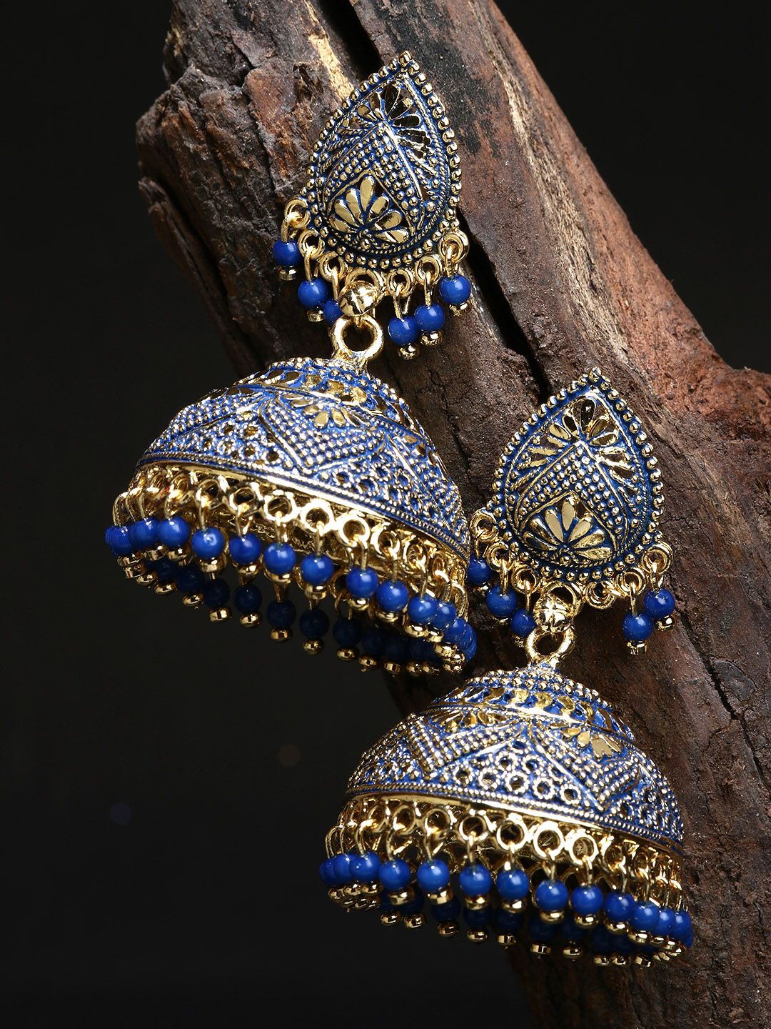 Gold-Plated Blue Enamel Jhumka for Women