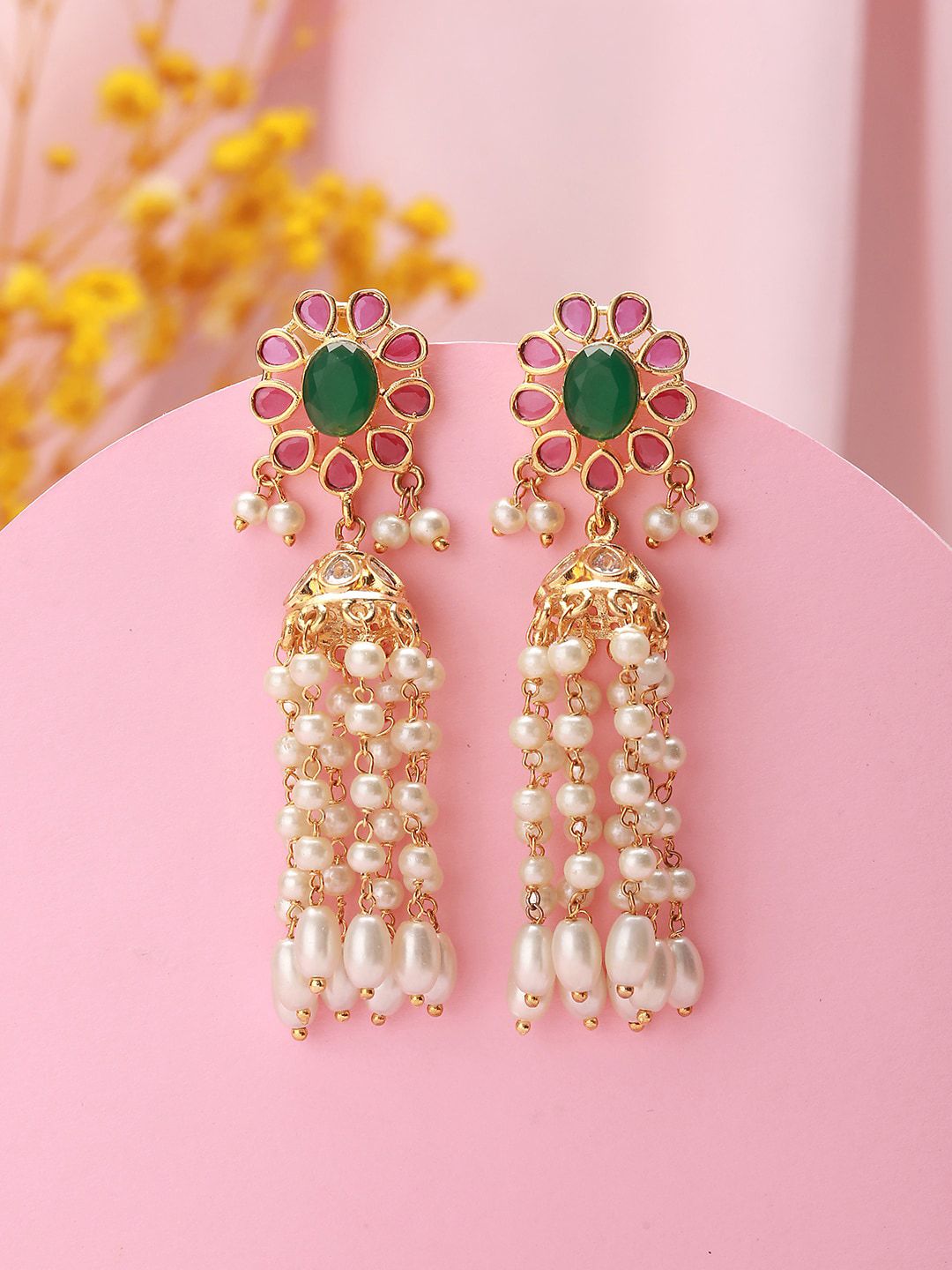 Gold Plated Floral Jhumka Earrings