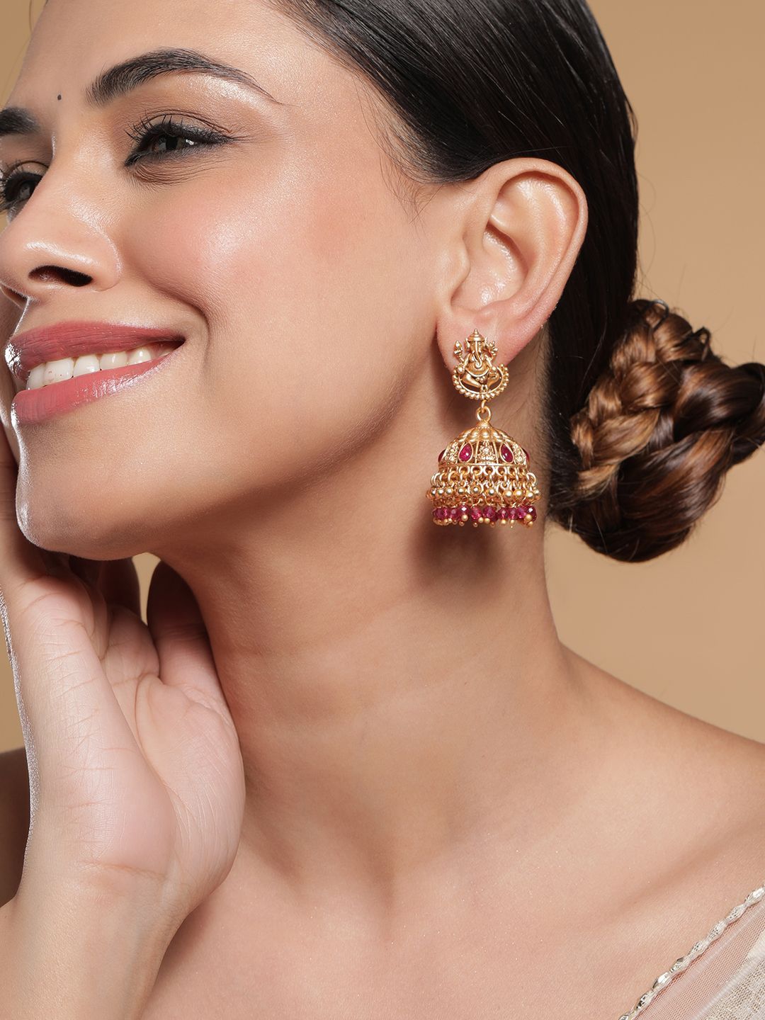Gold Plated Ganesha Temple Jhumka for Women