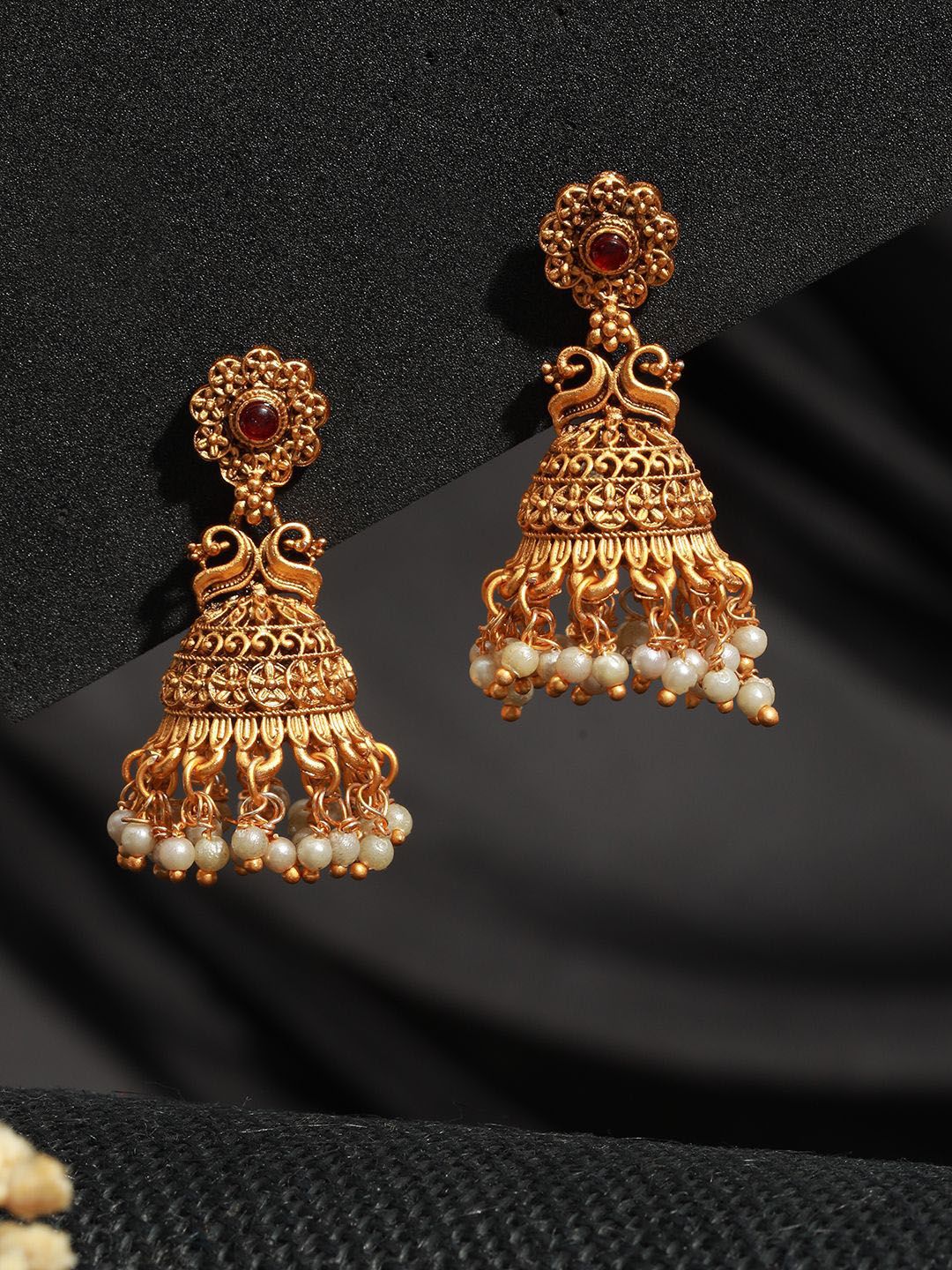 Gold Plated Temple Jhumka Earrings