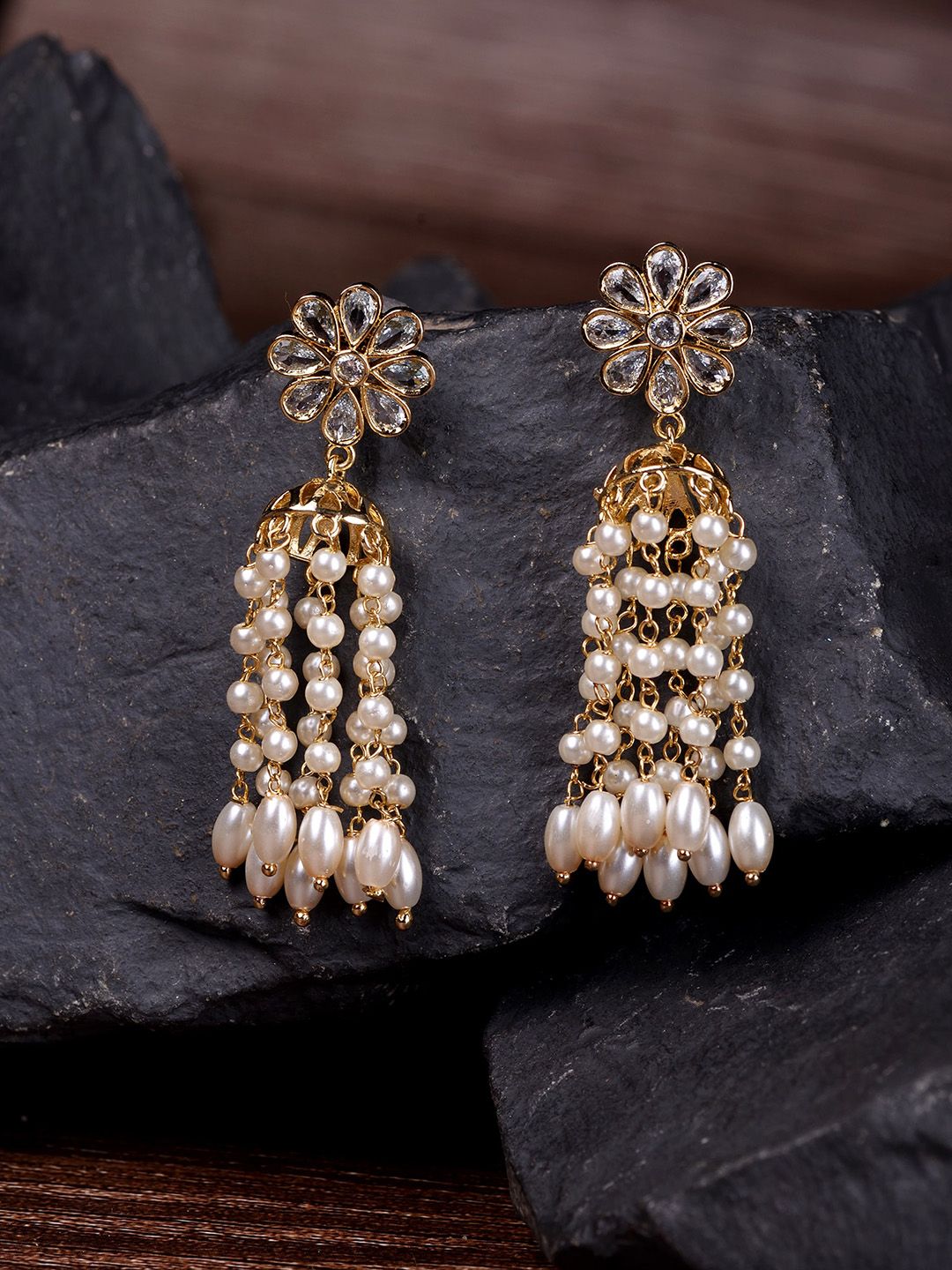 Gold & White Dome Jhumka Earrings