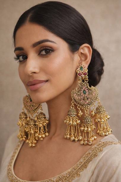 Golden Drops and Danglers Ethnic Jhumka