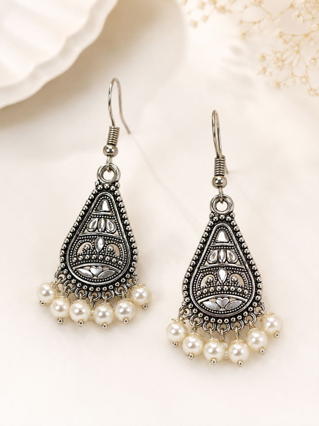 HOPMEE Silver Oxidised Pearl Jhumka for Women