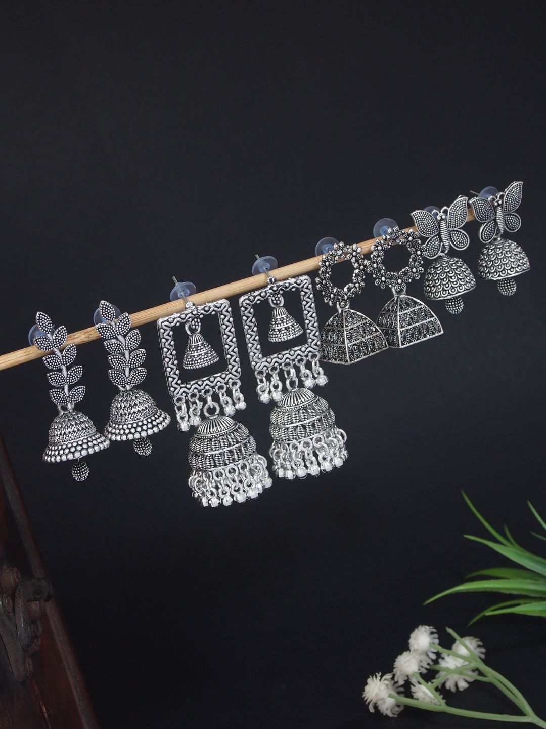 I Jewels Set of 4 Oxidised Jhumka for women