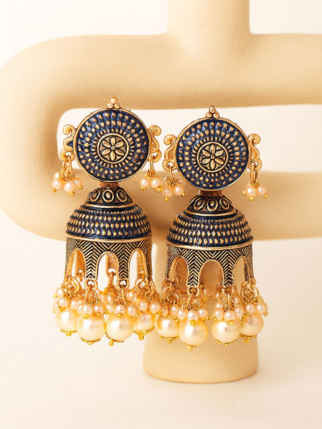 KARATCART Blue Pearl Jhumka for Women
