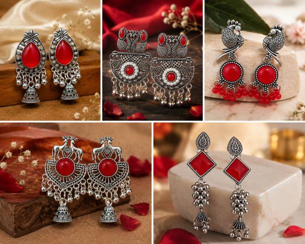 Krythia Ruby Red Heritage Jhumka Combo